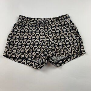 Old Navy Black Ikat Printed Linen Blend Pull On Shorts S